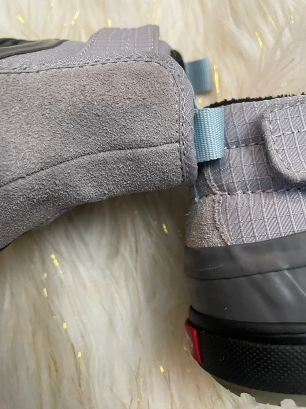 Gray Suede & Rubber Ankle Boot with Light Blue Pull Tabs vans size 8 kids